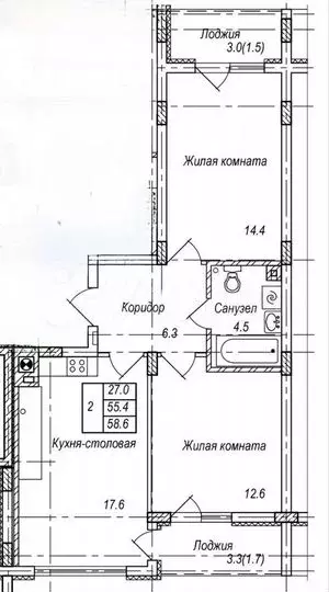 2-к. квартира, 62,9м, 4/7эт. - Фото 1