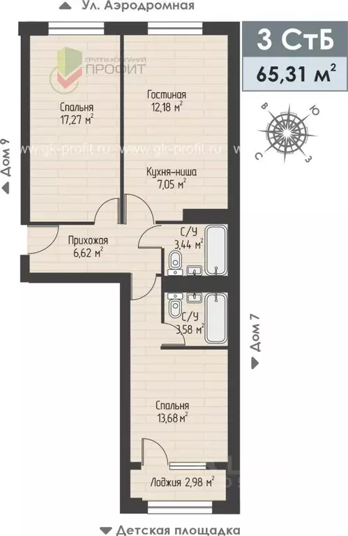 3-к кв. Татарстан, Набережные Челны ул. Жданова, 3 (65.31 м) - Фото 1