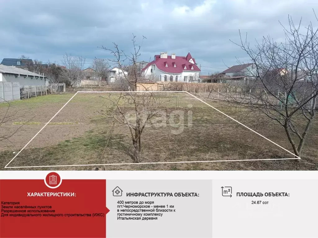 Участок в Крым, Черноморское пгт ул. 8 Марта (24.67 сот.) - Фото 1