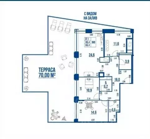 3-к кв. Санкт-Петербург ул. Челюскина, 10 (89.4 м) - Фото 2