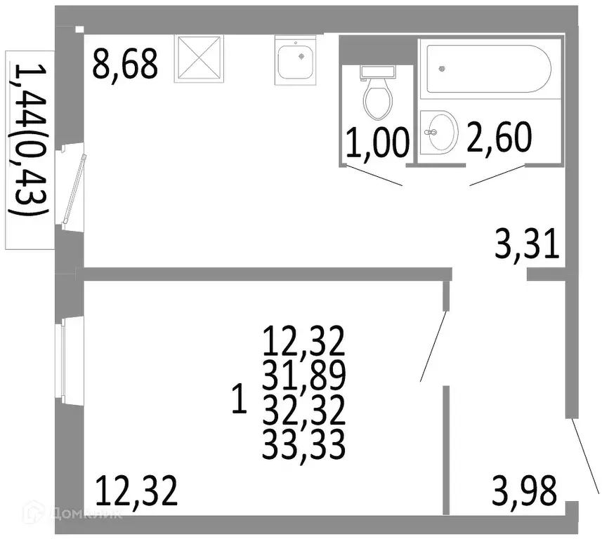 Продаётся 1-к квартира, 32.32 м - Фото 0