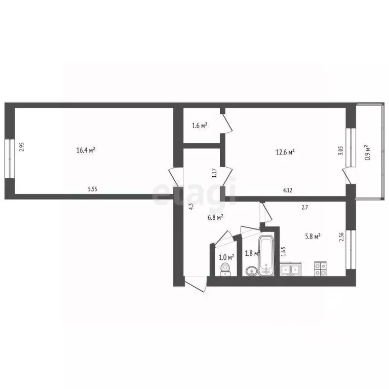 2-к кв. Башкортостан, Стерлитамак ул. Худайбердина, 95 (45.3 м) - Фото 1