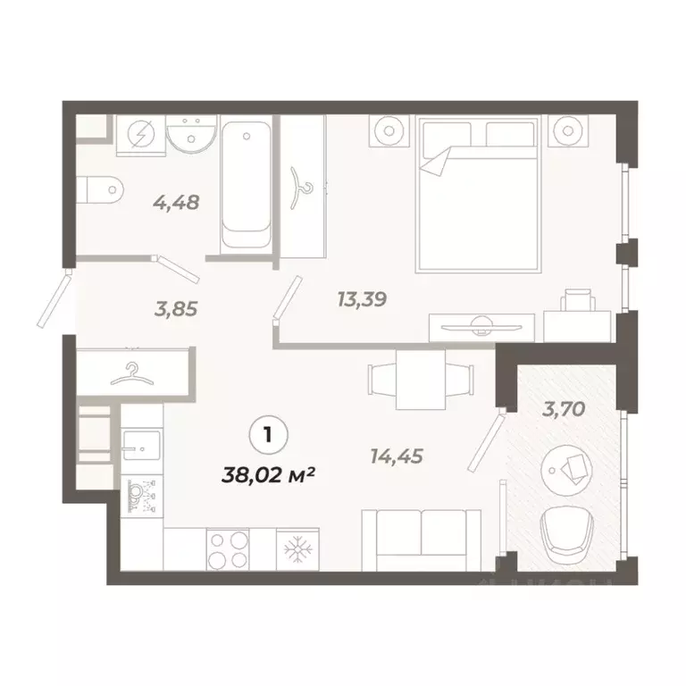 1-к кв. Санкт-Петербург ул. Коли Томчака, 21Д (38.02 м) - Фото 1