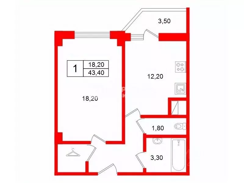 1-к кв. Санкт-Петербург Парашютная ул., 52 (43.4 м) - Фото 1