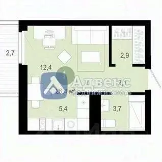 Студия Тюменская область, Тюмень Профсоюзная ул., 6к1 (29.1 м) - Фото 1