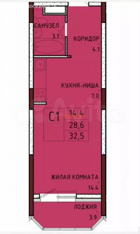 Квартира-студия: Осиновая Гора, улица Аркадия Шипунова, 1 (32 м) - Фото 1