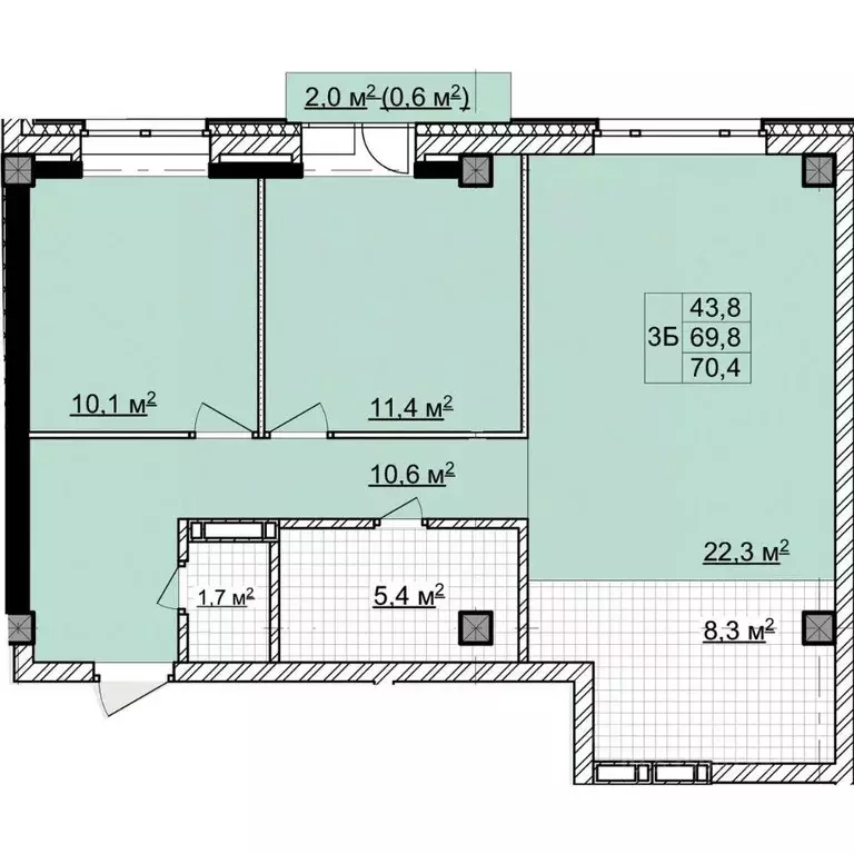3-к кв. Томская область, Томск ул. Владимира Высоцкого, 8Д (69.8 м) - Фото 1
