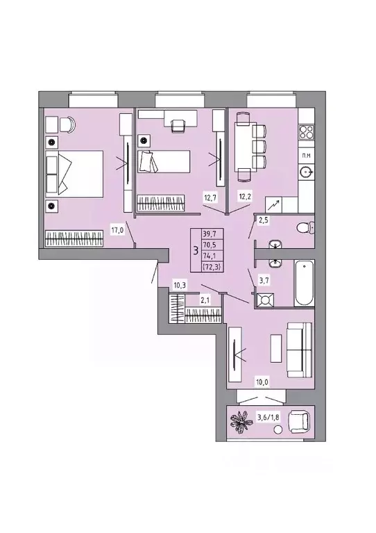 3-к кв. Костромская область, Кострома Калиновская ул., 28А (72.0 м) - Фото 0
