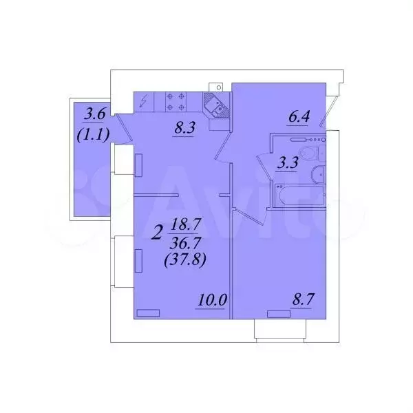 2-к. квартира, 38 м, 2/10 эт. - Фото 1