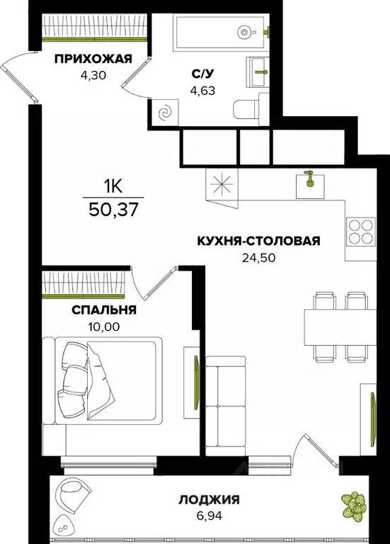 1-к кв. Тульская область, Тула  (50.37 м) - Фото 0