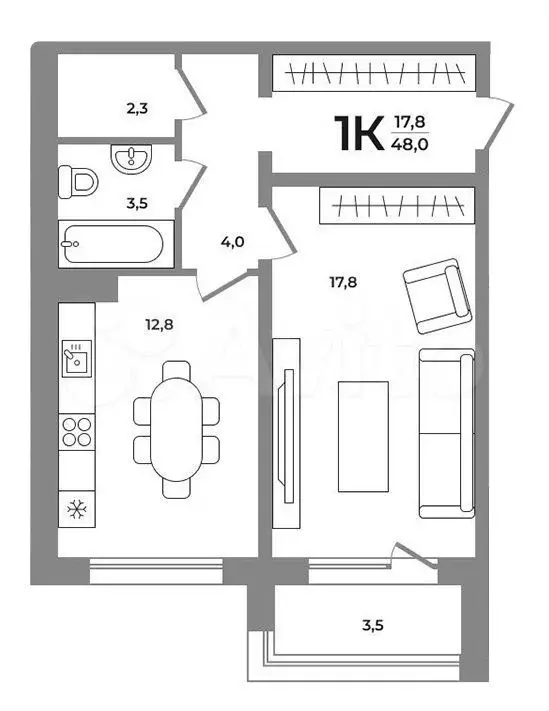 1-к. квартира, 48 м, 3/12 эт. - Фото 0