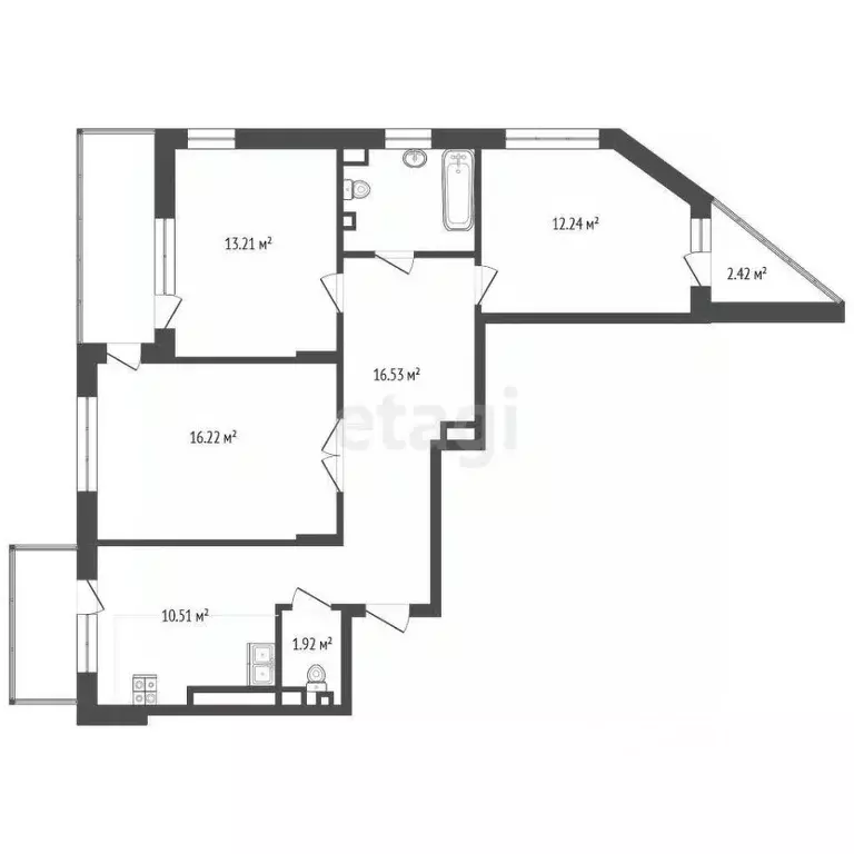 3-к кв. Калининградская область, Калининград ул. Юрия Гагарина, 75 ... - Фото 2