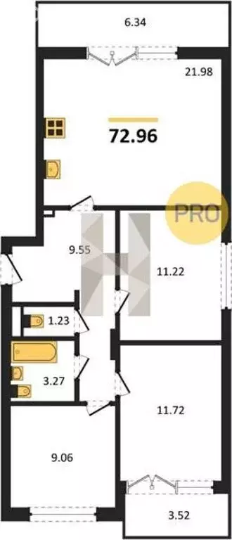 3-комнатная квартира: Калининградская область, Светлогорск (72.96 м) - Фото 1