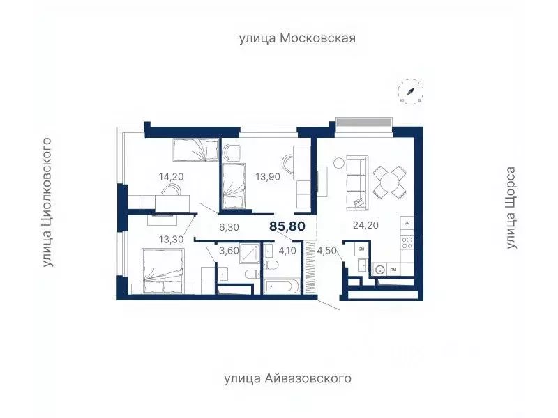 3-к кв. Свердловская область, Екатеринбург ул. Московская, 249/2 (85.6 ... - Фото 0