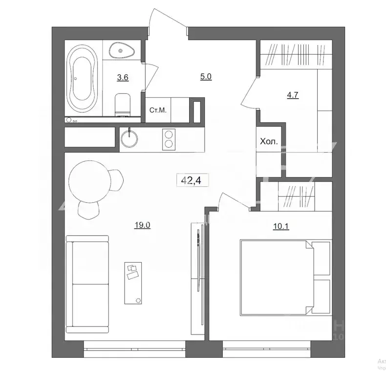 1-к кв. Санкт-Петербург Пионерская ул., 50 (42.4 м) - Фото 1