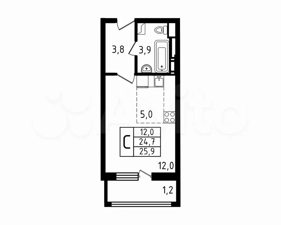 Квартира-студия, 25,9 м, 5/6 эт. - Фото 0