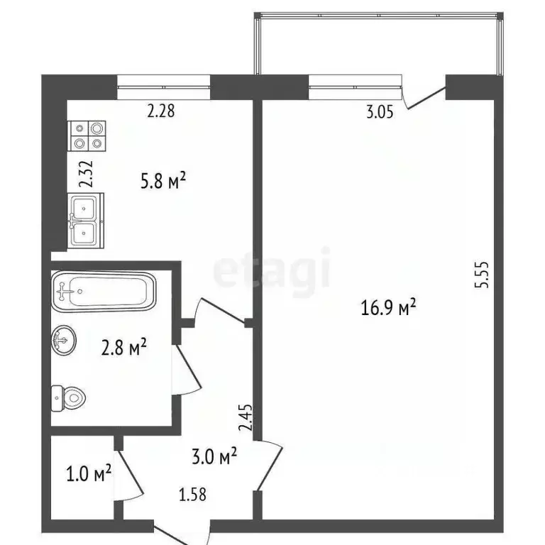 1-к кв. Архангельская область, Новодвинск Двинская ул., 36 (29.5 м) - Фото 2