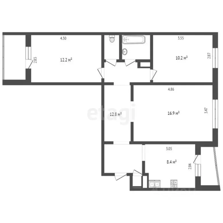 3-к кв. Ханты-Мансийский АО, Лангепас Комсомольская ул., 12 (65.2 м) - Фото 1