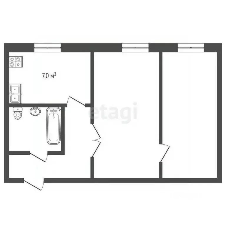 Квартира, 2 комнаты, 43.2 м - Фото 1