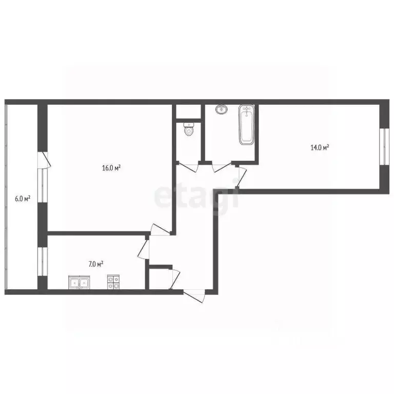 2-к кв. Татарстан, Набережные Челны ул. Шамиля Усманова, 135/49 (42.7 ... - Фото 2