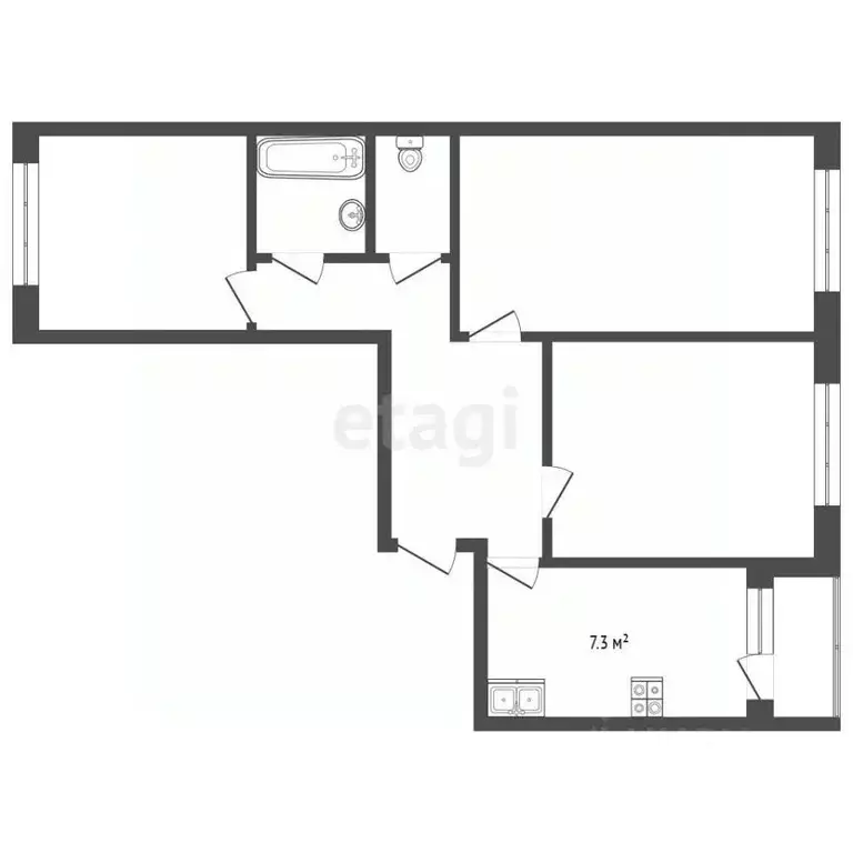 3-к кв. Псковская область, Псков Юбилейная ул., 44 (62.1 м) - Фото 2