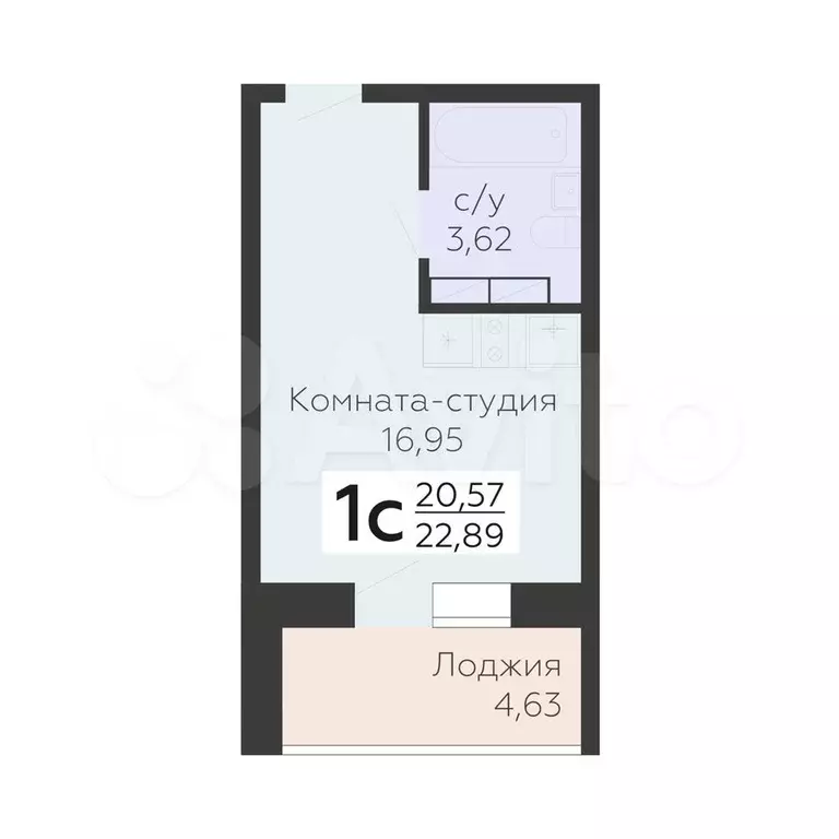 Квартира-студия, 22,9 м, 17/17 эт. - Фото 0