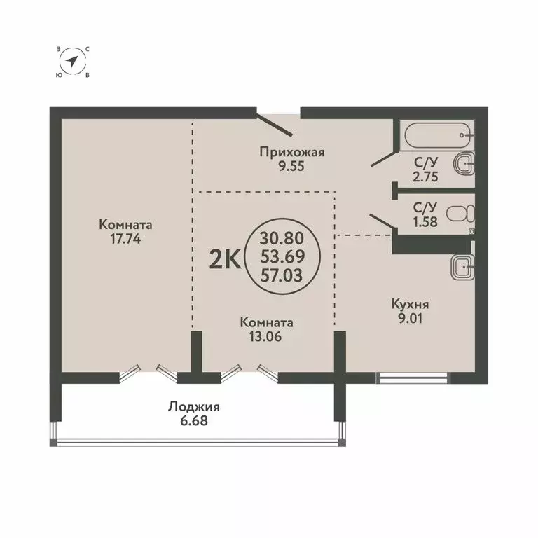 2-комнатная квартира: село Верх-Тула, Луговая улица, 19 (57.03 м) - Фото 0