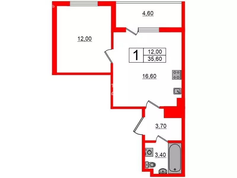 1-комнатная квартира: Санкт-Петербург, улица Дыбенко, 5к6 (35.6 м) - Фото 0