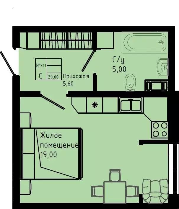 Квартира-студия: Коммунар, Железнодорожная улица, 41к3 (29.6 м) - Фото 1