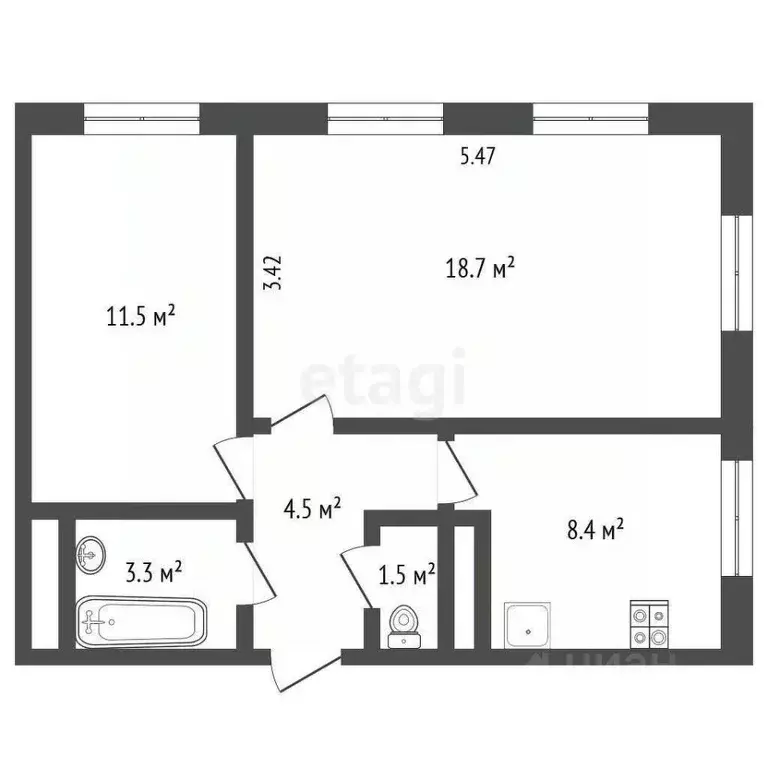 2-к кв. Ямало-Ненецкий АО, Новый Уренгой Славянский мкр, 1/2 (47.9 м) - Фото 2