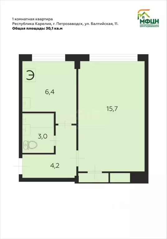 1-к кв. Карелия, Петрозаводск Балтийская ул., 11 (30.1 м) - Фото 2