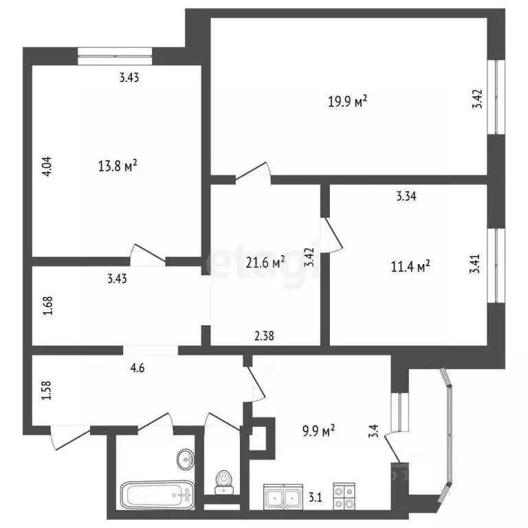 3-к кв. Москва Пятницкое ш., 12к3 (82.0 м) - Фото 2