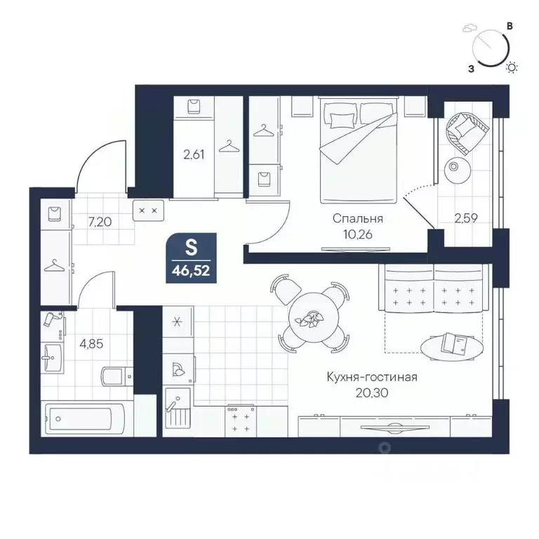 1-к кв. Новгородская область, Великий Новгород Медь кв-л,  (46.52 м) - Фото 1