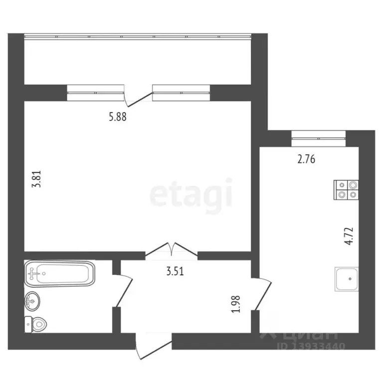 1-к кв. Тюменская область, Тюмень ул. Василия Гольцова, 10 (48.5 м) - Фото 2