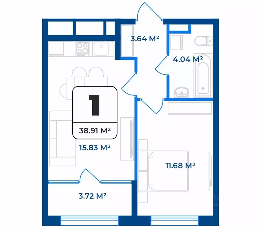 1-к кв. Рязанская область, Рязань Телецентр жилрайон,  (38.91 м) - Фото 1