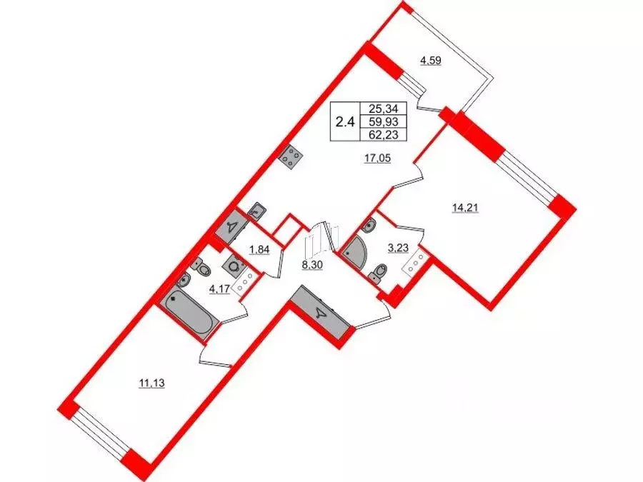 2-к кв. Санкт-Петербург ул. Архивная, 4 (62.3 м) - Фото 1