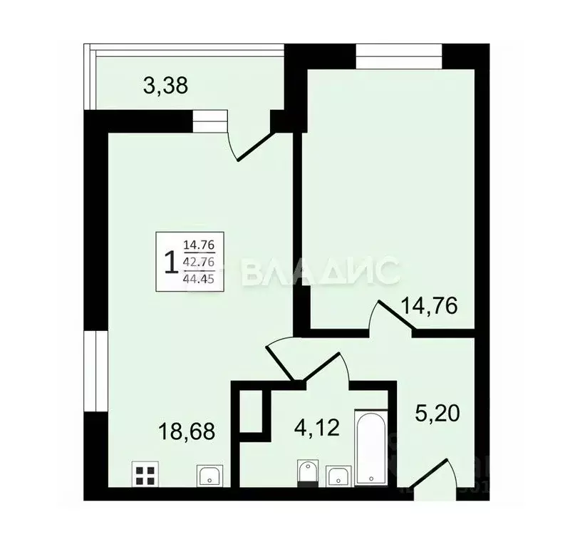 1-к кв. Воронежская область, Воронеж ул. Антонова-Овсеенко, 35С (44.45 ... - Фото 1