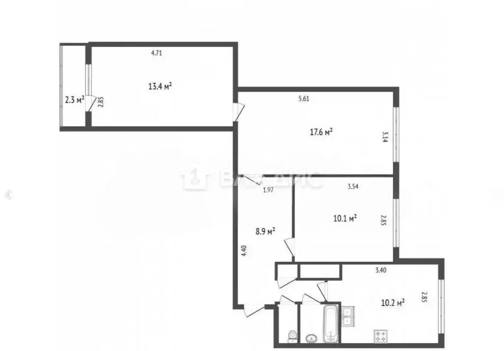 3-к кв. Санкт-Петербург просп. Испытателей, 15К1 (63.6 м) - Фото 2