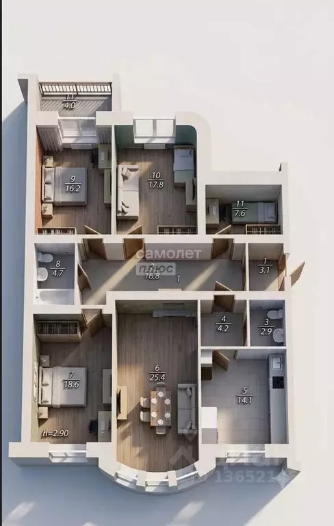 4-к кв. Башкортостан, Уфа бул. Ибрагимова, 42 (137.0 м) - Фото 2