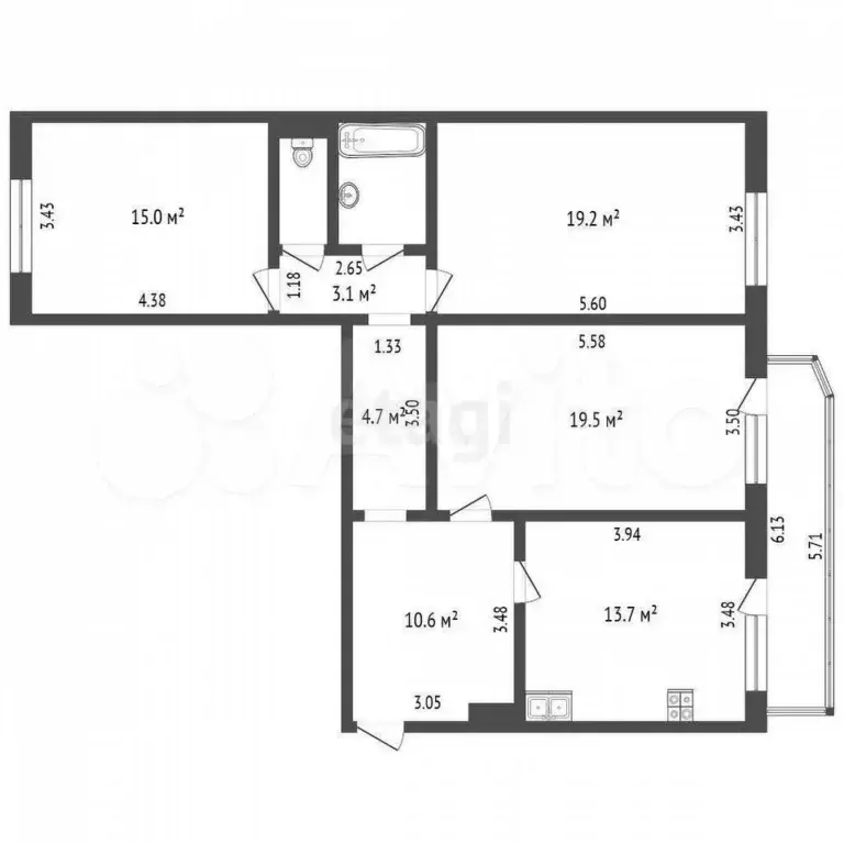 3-к. квартира, 90 м, 1/9 эт. - Фото 0
