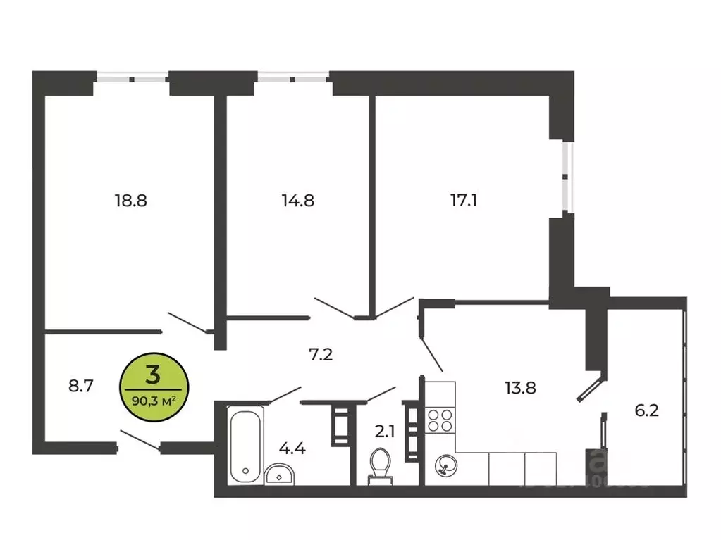 3-к кв. Брянская область, Брянский район, Свенское с/пос, пос. Свень ... - Фото 1