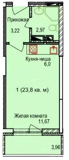 Квартира, студия, 24.6 м - Фото 1