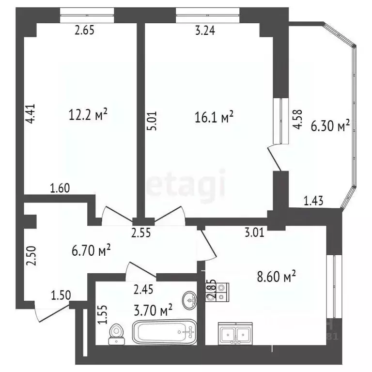 2-к кв. Ростовская область, Ростов-на-Дону ул. Тружеников, 86/5 (50.0 ... - Фото 1