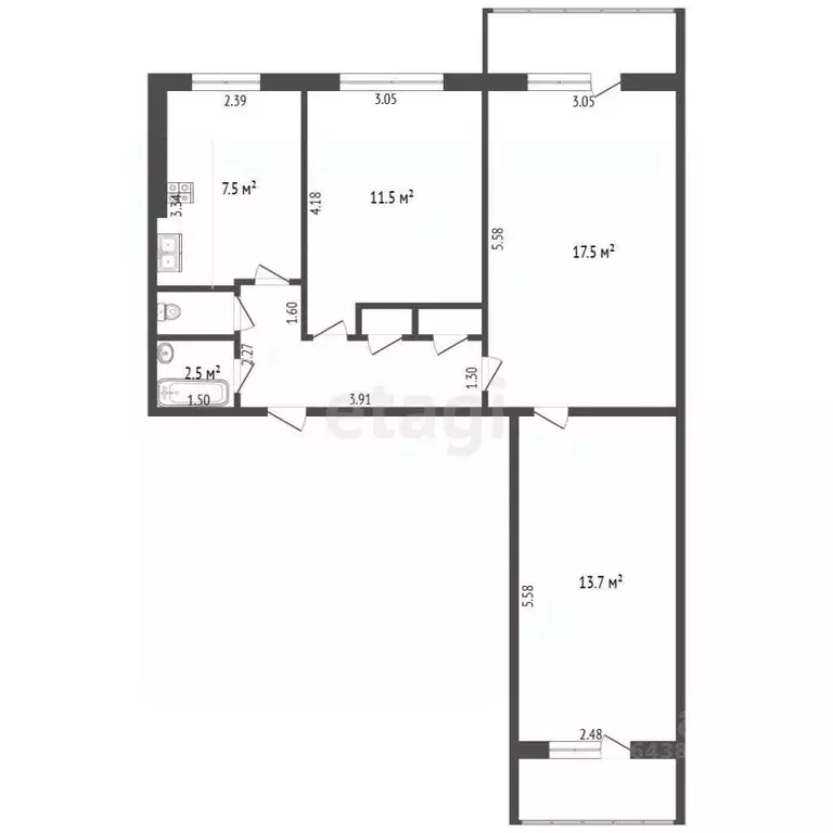 3-к кв. Алтайский край, Барнаул ул. Георгия Исакова, 211 (62.0 м) - Фото 1