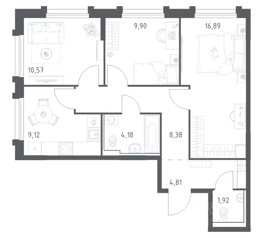 3-к кв. Забайкальский край, Чита Железобетонная ул., 1/3 (65.77 м) - Фото 1
