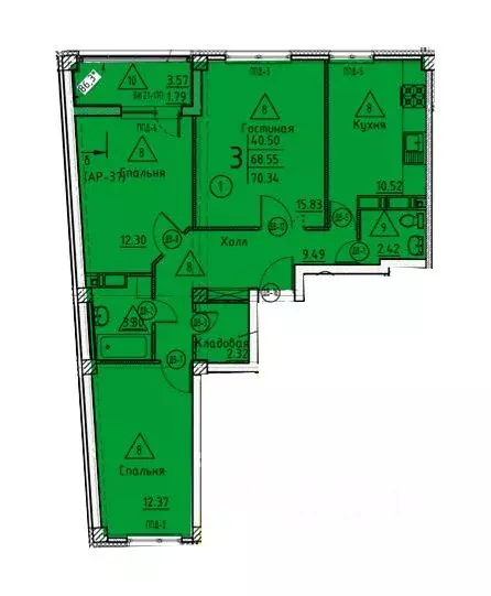 3-к кв. Пензенская область, Пенза ул. Генерала Глазунова, 11 (70.34 м) - Фото 1