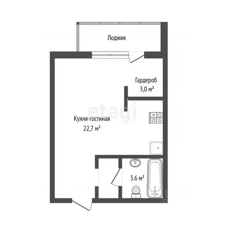 Студия Тюменская область, Тюмень ул. Ю.-Р.Г. Эрвье, 30к4 (30.7 м) - Фото 1