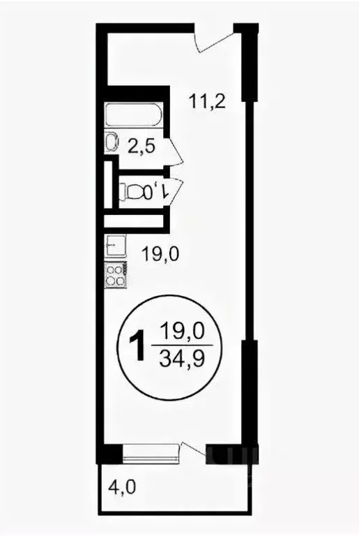 Квартира, студия, 35 м - Фото 1