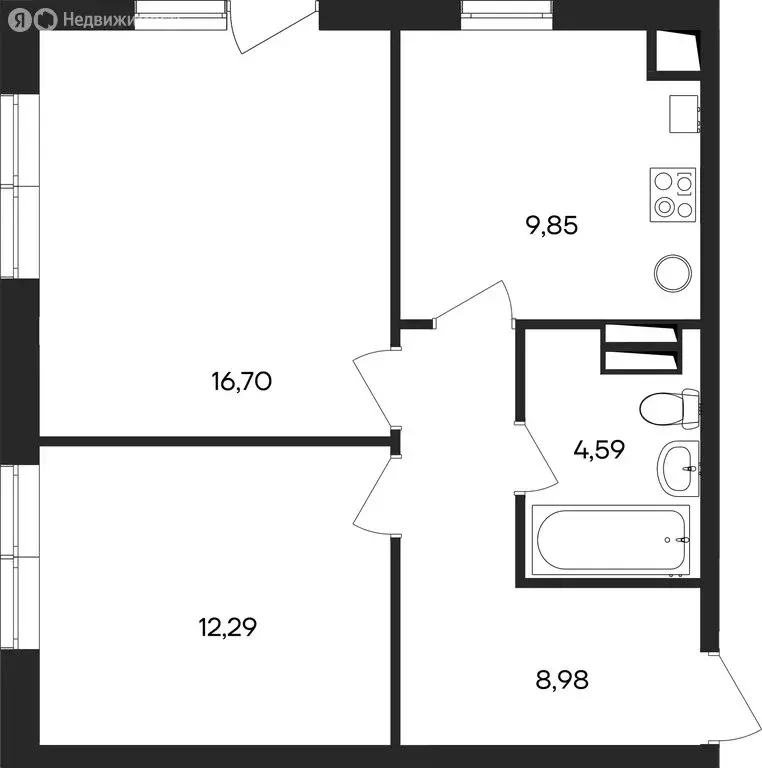 2-комнатная квартира: Заозёрное, жилой комплекс Кубики (52.41 м) - Фото 1