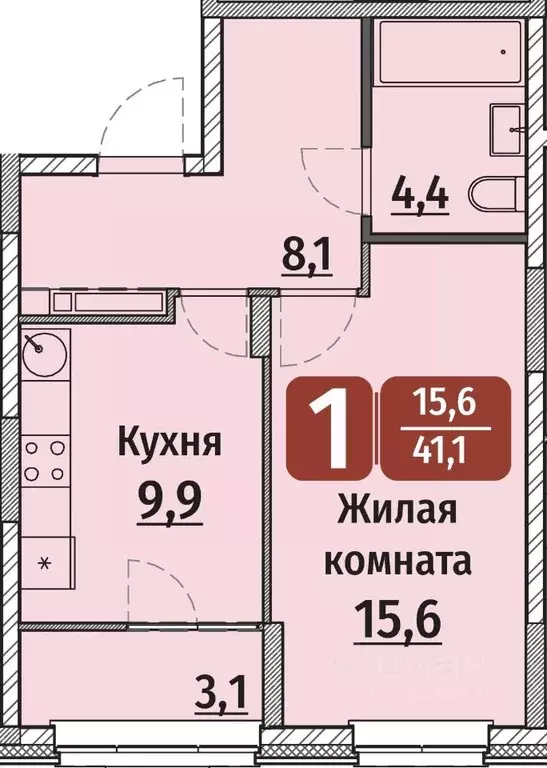 1-к кв. Чувашия, Чебоксары ул. Энергетиков, поз6 (42.65 м) - Фото 0